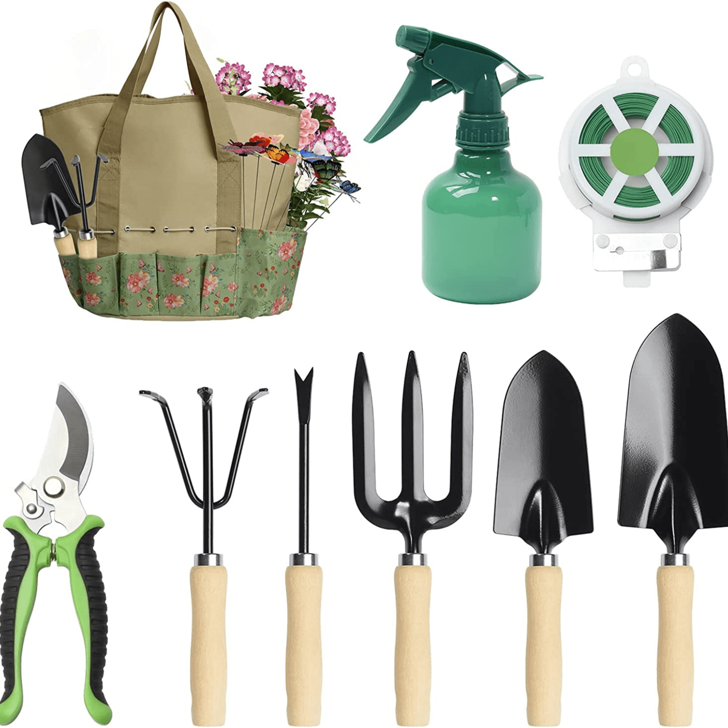 17 Pieces Garden Tools Set, Heavy Duty Gardening Hand Tool Kits with Sturdy Fabric Storage Bag, Gardening Set Planting Weeding Trimming Loosening Transplanting, Gardening Gifts for Women